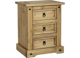 Corona Pine Three Drawer Bedside